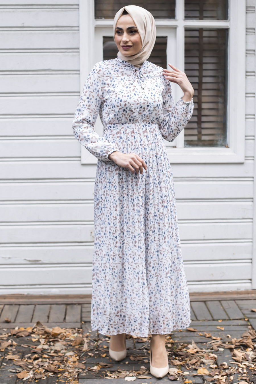 PATTERNED ECRU COLOR DRESS 