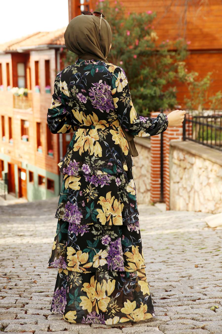 FLOWER PATTERNED DRESS - BLACK 