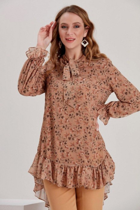 FLOWER PATTERNED BROWN TUNIC 