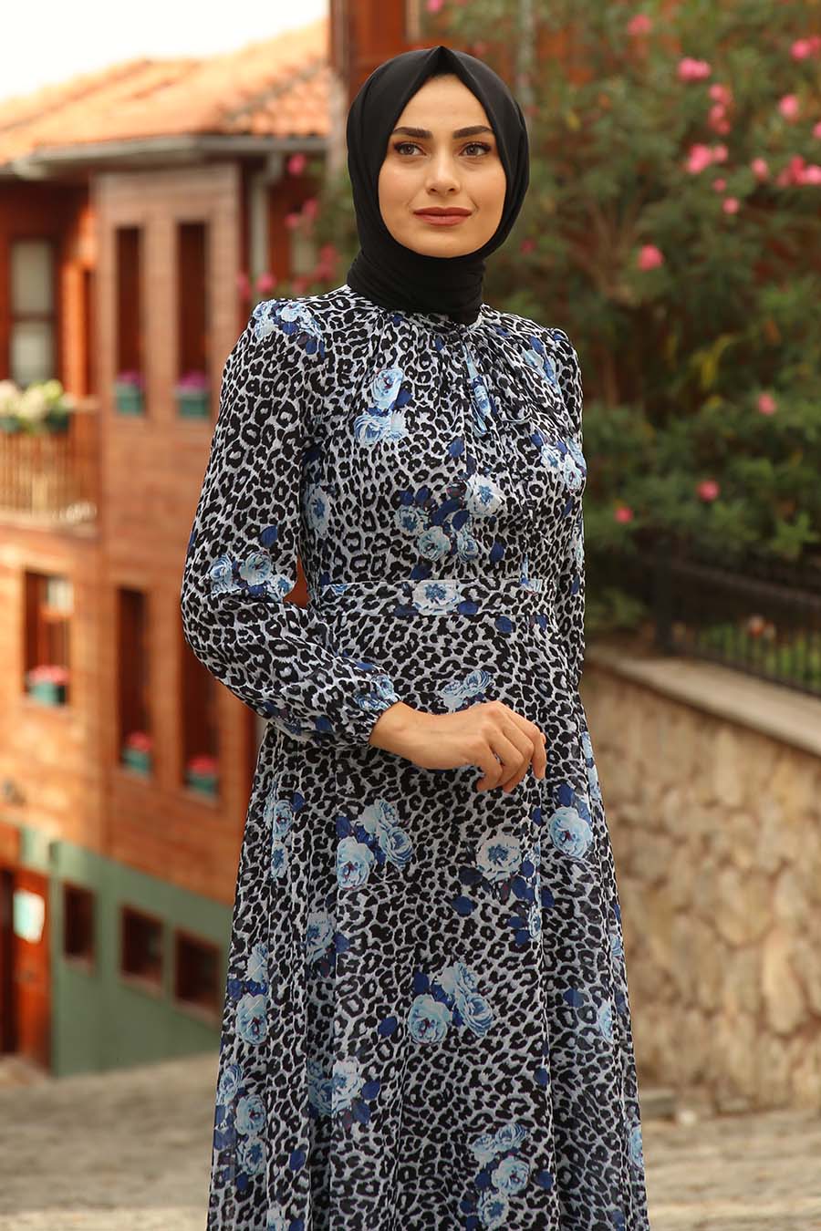 FLOWER PATTERNED DRESS - BABY BLUE 