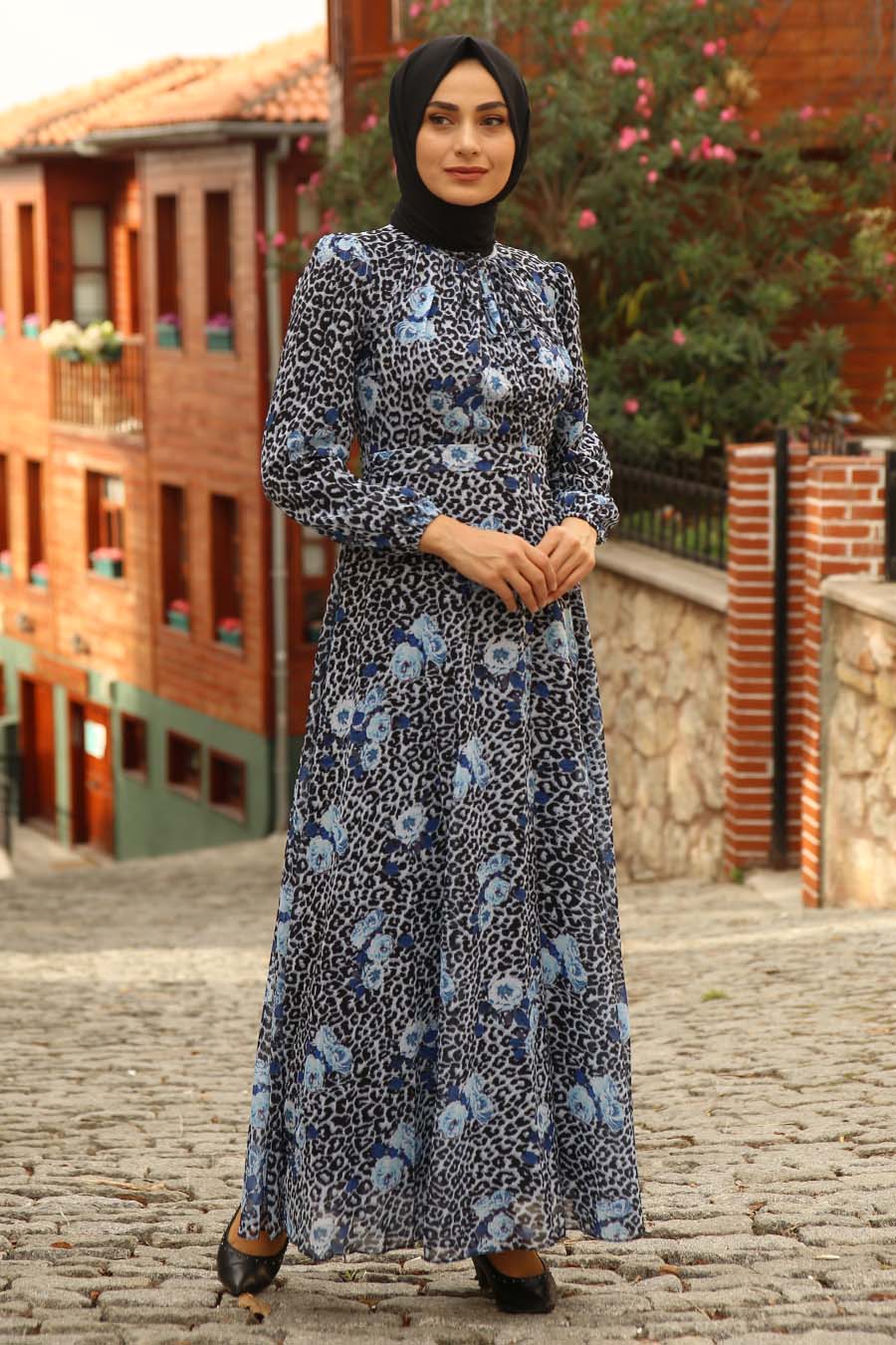 FLOWER PATTERNED DRESS - BABY BLUE 