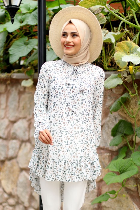 FLOWER PATTERNED KHAKI TUNIC 