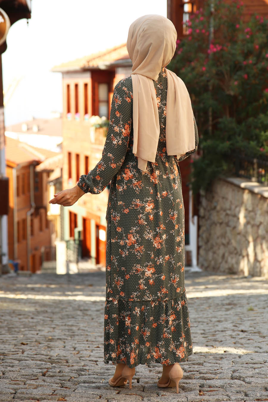 FLOWER PATTERNED DRESS - KHAKI