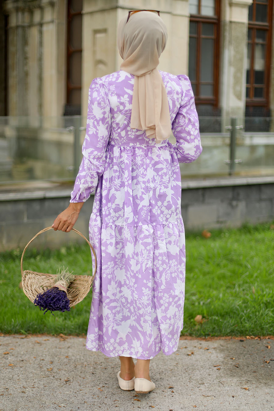 FLOWER PATTERNED LILA DRESS