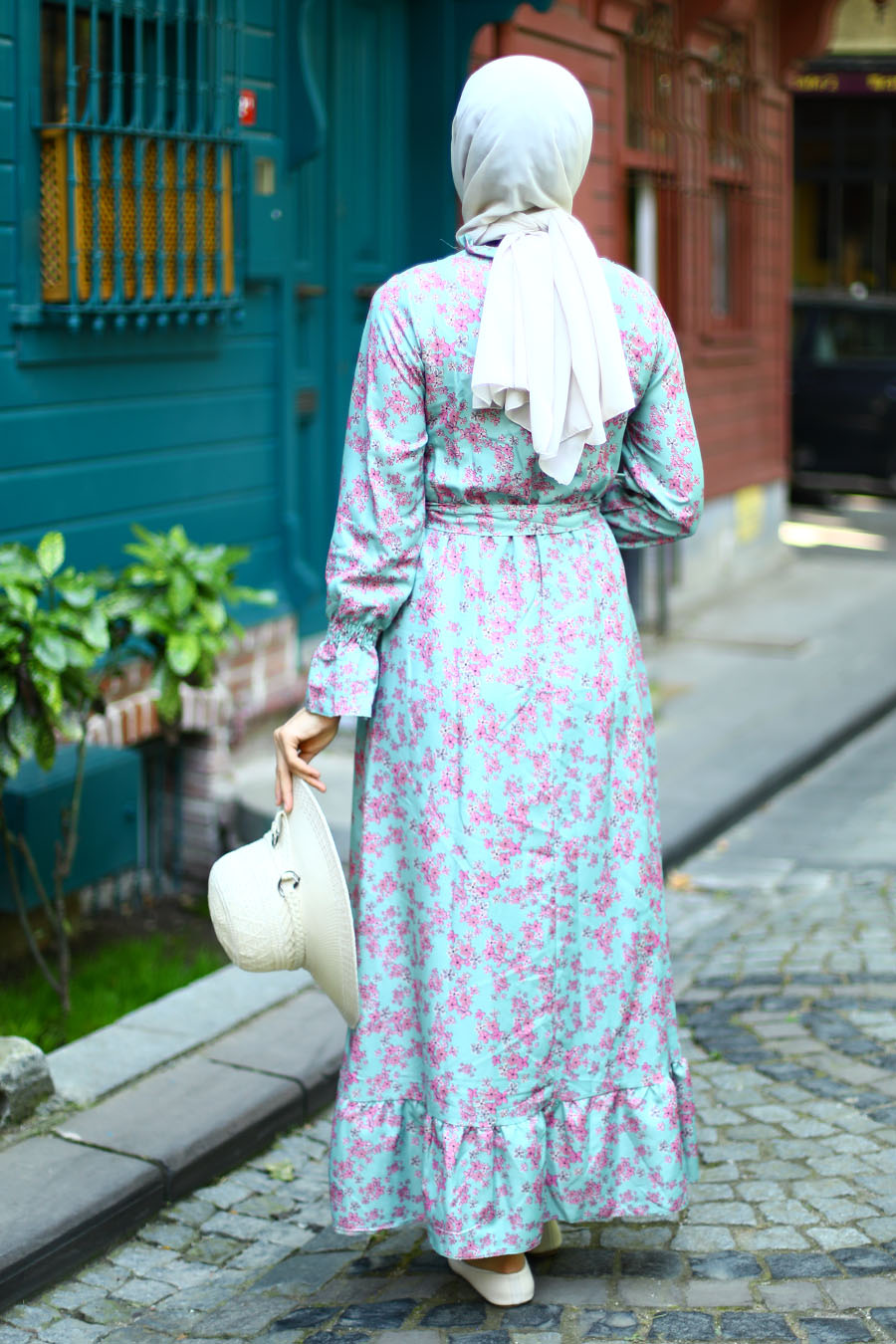 FLOWER PATTERNED MINT DRESS