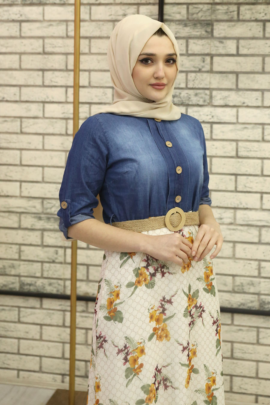 FLOWER PATTERNED MUSTARD DRESS 