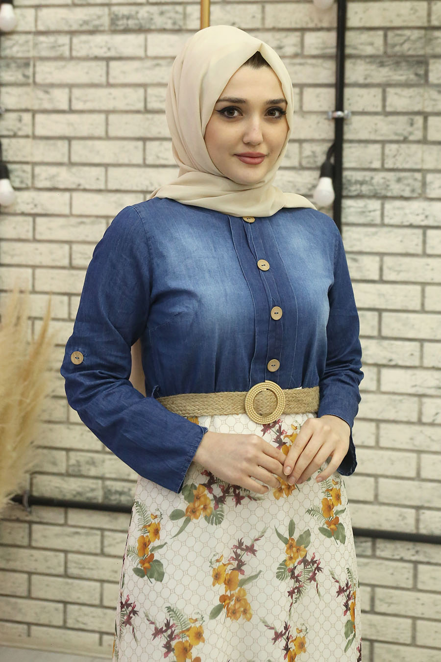 FLOWER PATTERNED MUSTARD DRESS 