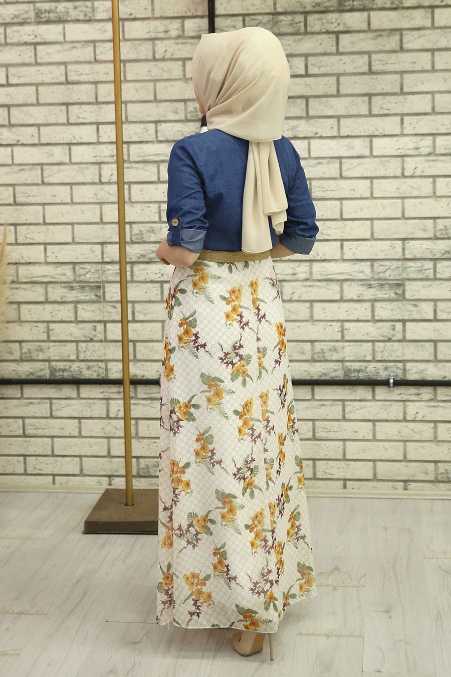 FLOWER PATTERNED MUSTARD DRESS 