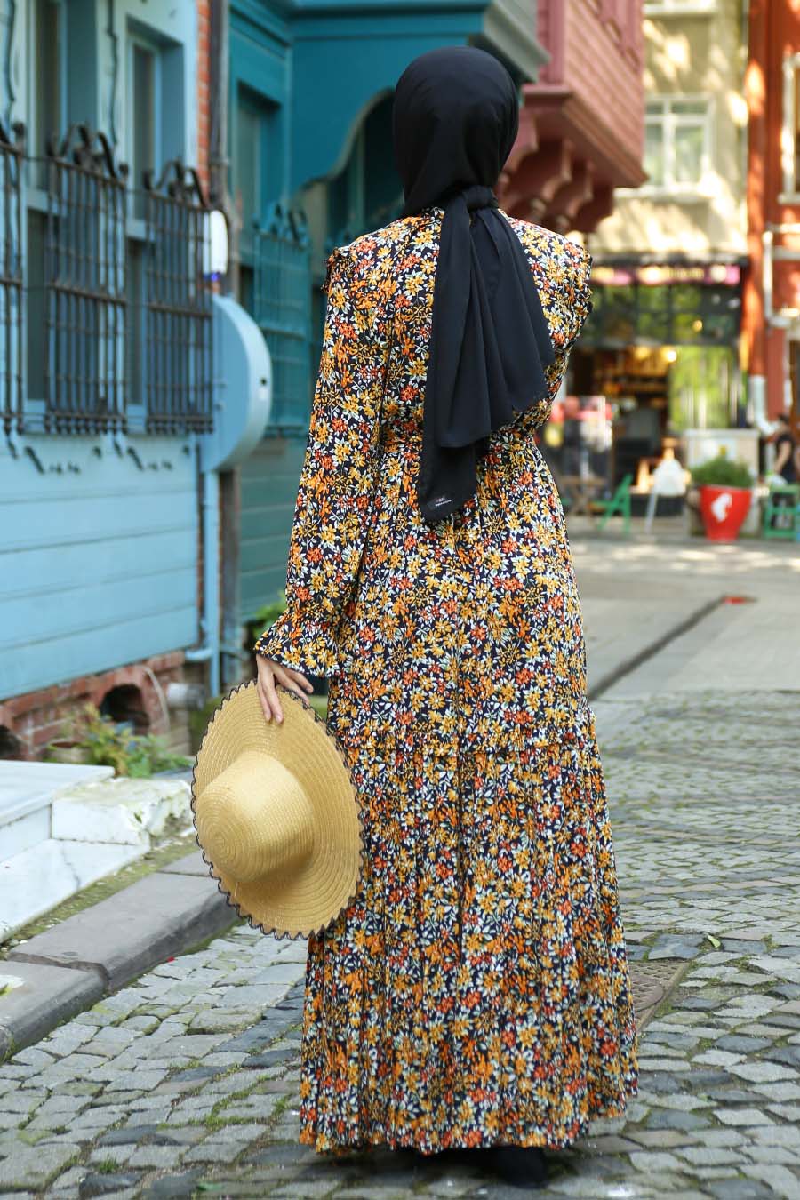 FLOWER PATTERNED MUSTARD DRESS