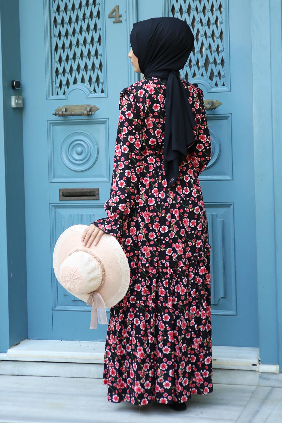 FLOWER PATTERNED PINK DRESS