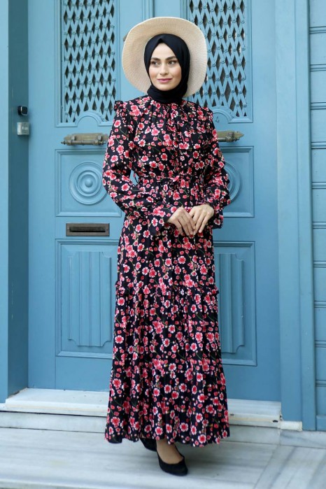 FLOWER PATTERNED PINK DRESS