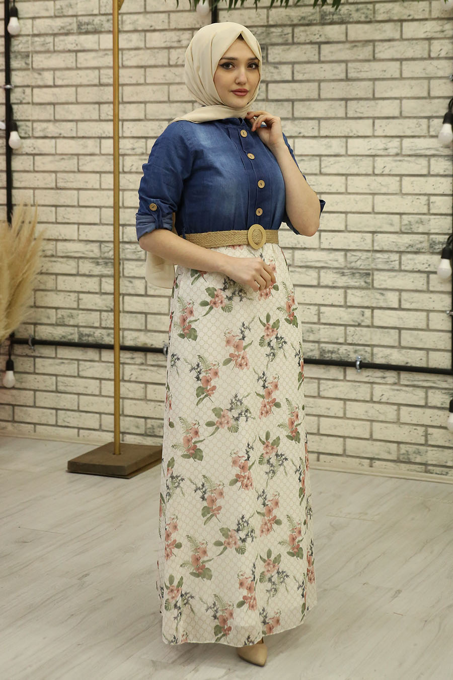 FLOWER PATTERNED POWDER PINK DRESS 