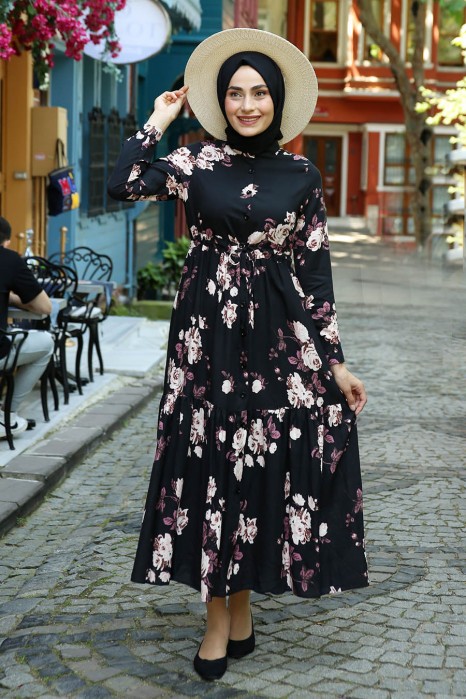 FLOWER PATTERNED POWDER PINK DRESS