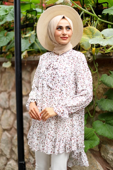 FLOWER PATTERNED POWDER PINK TUNIC 