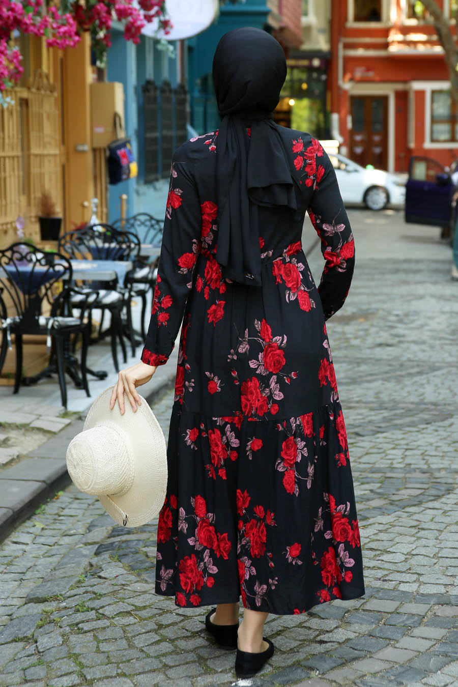 FLOWER PATTERNED RED DRESS