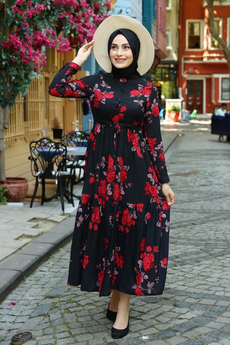 FLOWER PATTERNED RED DRESS