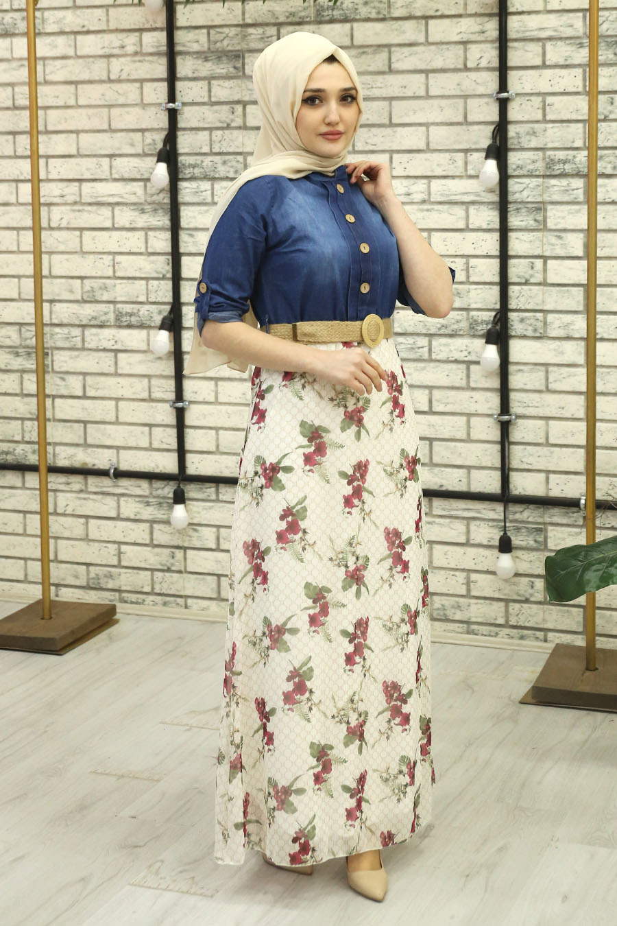 FLOWER PATTERNED ROSE COLOR DRESS 