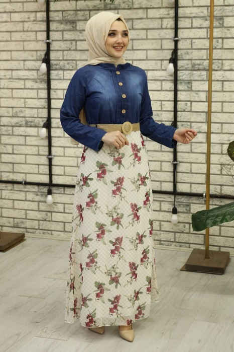 FLOWER PATTERNED ROSE COLOR DRESS 