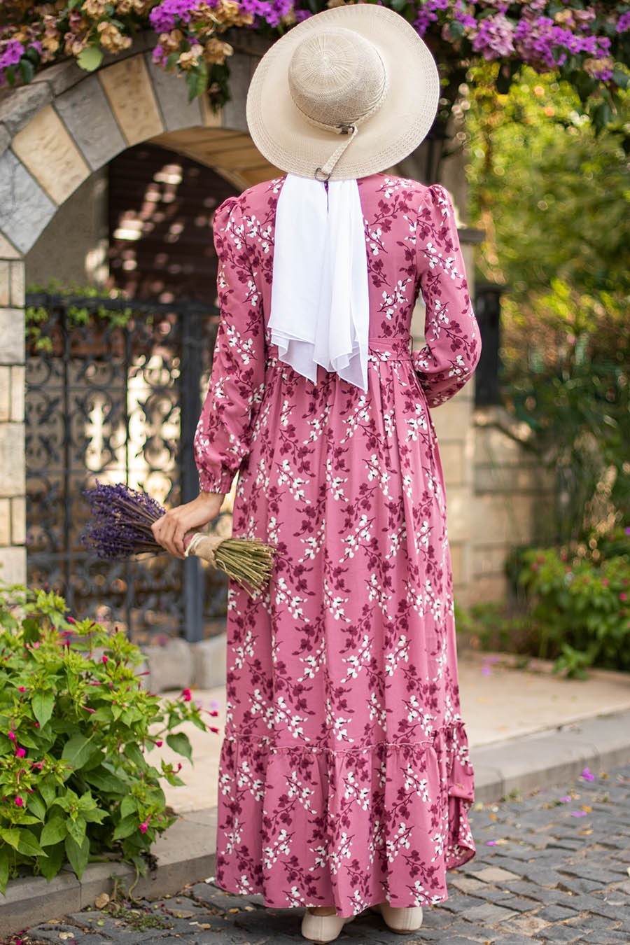 FLOWER PATTERNED ROSE COLOR DRESS