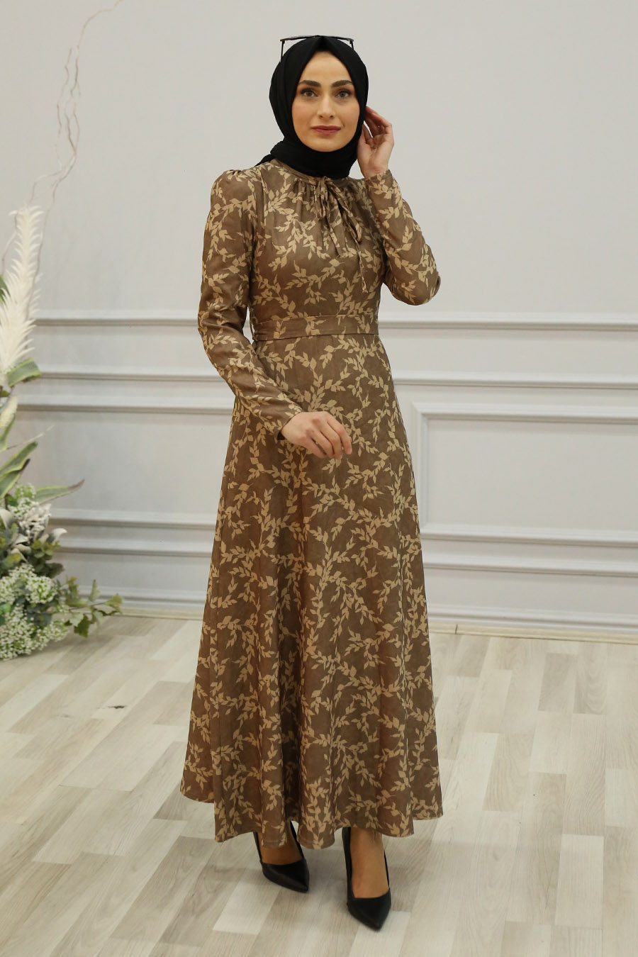 FLOWER PATTERNED VISON COLOR DRESS 