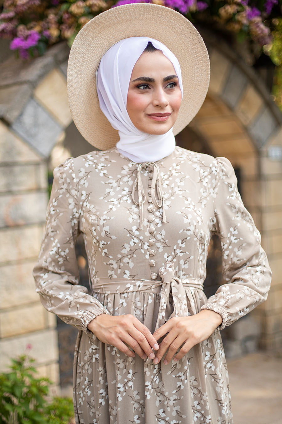 FLOWER PATTERNED VISON COLOR DRESS