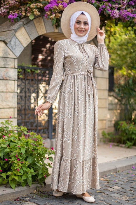 FLOWER PATTERNED VISON COLOR DRESS