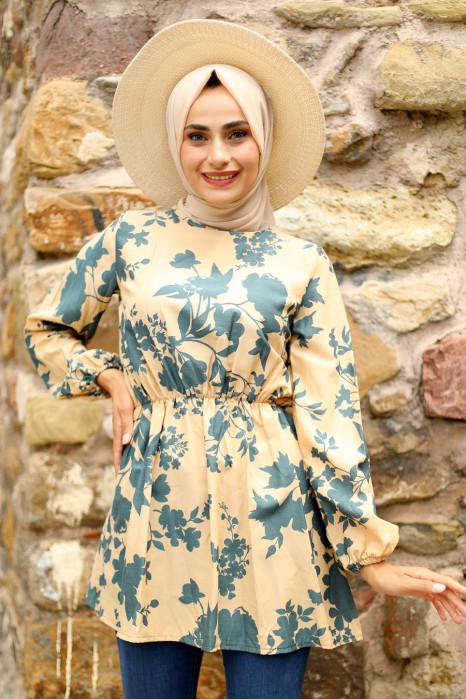 FLOWER PATTERNED YELLOW TUNIC  