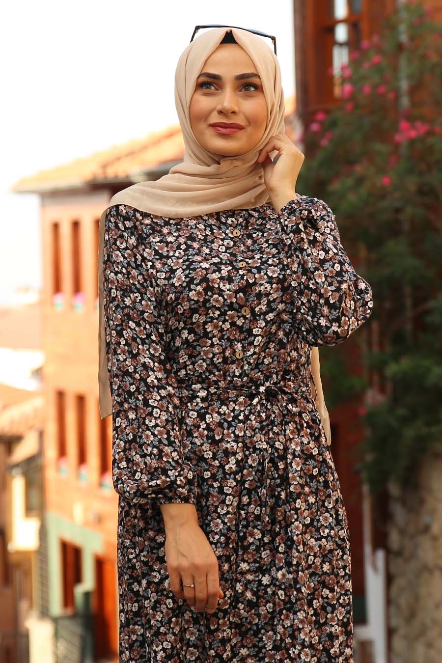 FLOWER PATTERNED DRESS - BLUE 