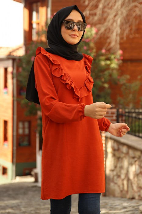 FRILLY TUNIC - BRICK COLOR 