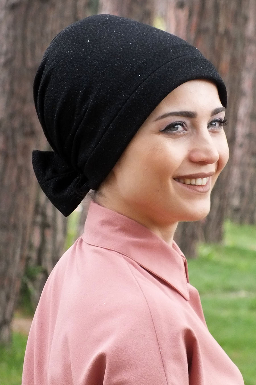 GLITTERY  BOW INSTANT HIJAB - CLARET RED