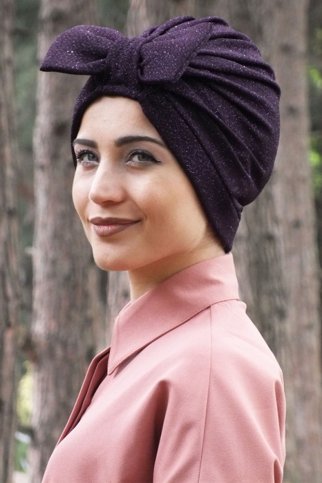 GLITTERY  BOW INSTANT HIJAB - PLUM