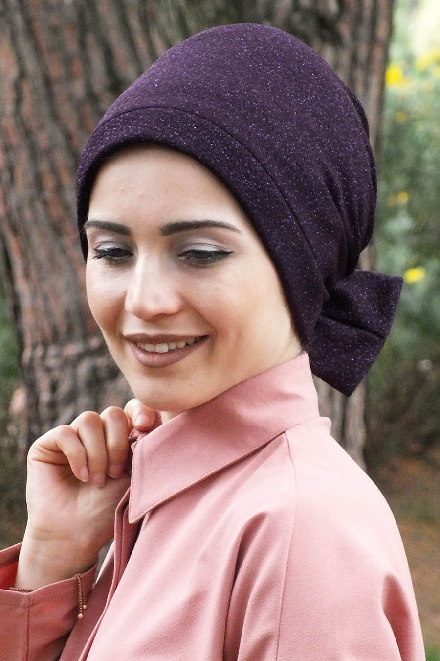 GLITTERY  BOW INSTANT HIJAB - PLUM