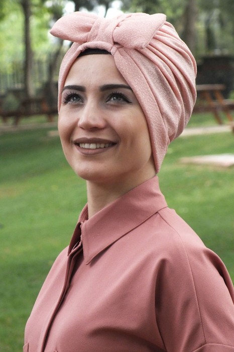 GLITTERY  BOW INSTANT HIJAB - POWDER PINK 