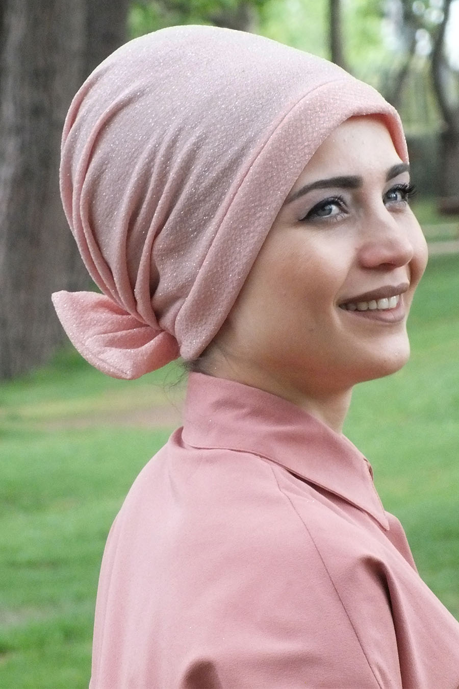 GLITTERY  BOW INSTANT HIJAB - POWDER PINK 