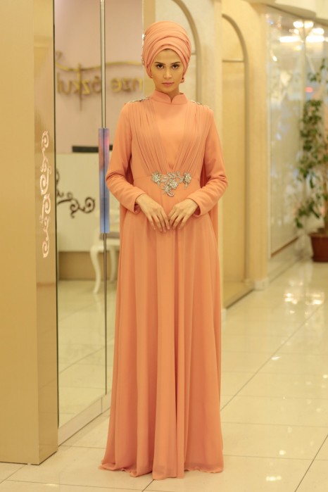 CORAL COLOR EVENING DRESS