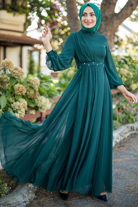 GREEN EVENING DRESS 