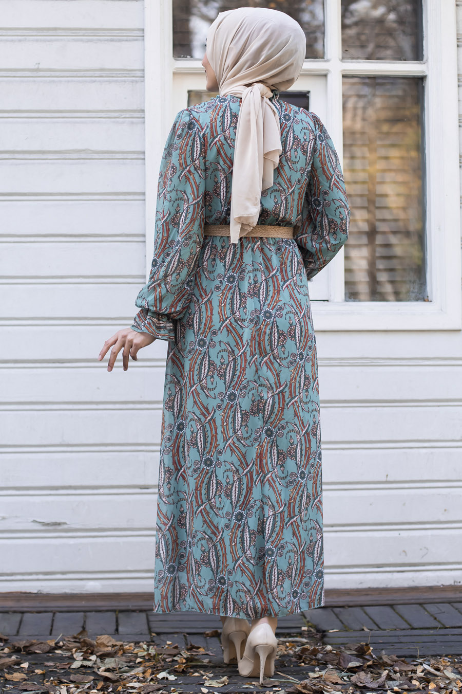 PATTERNED GREEN DRESS 