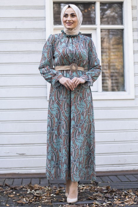 PATTERNED GREEN DRESS 