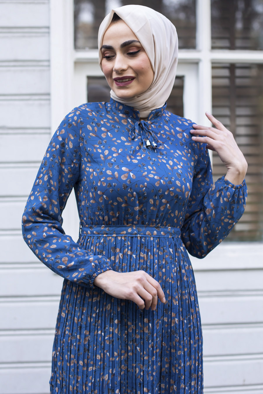 PATTERNED INDIGO COLOR DRESS 