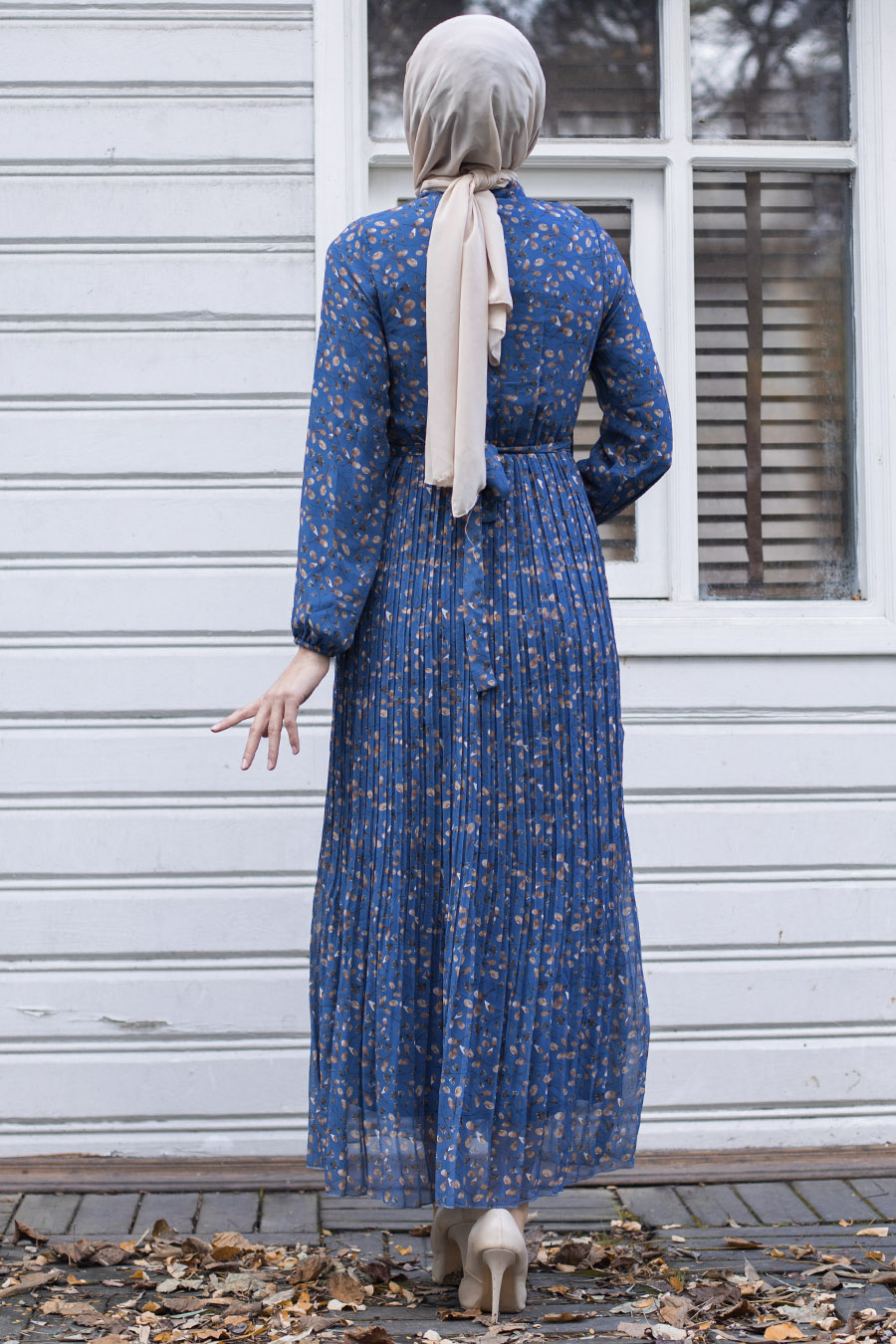 PATTERNED INDIGO COLOR DRESS 