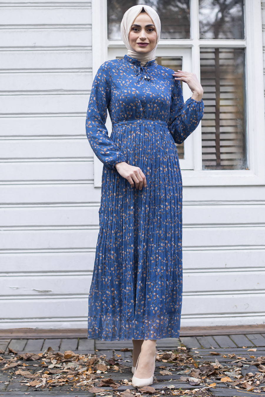 PATTERNED INDIGO COLOR DRESS 