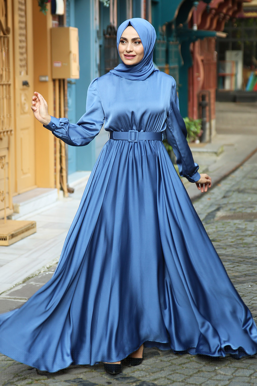 INDIGO COLOR EVENING DRESS  