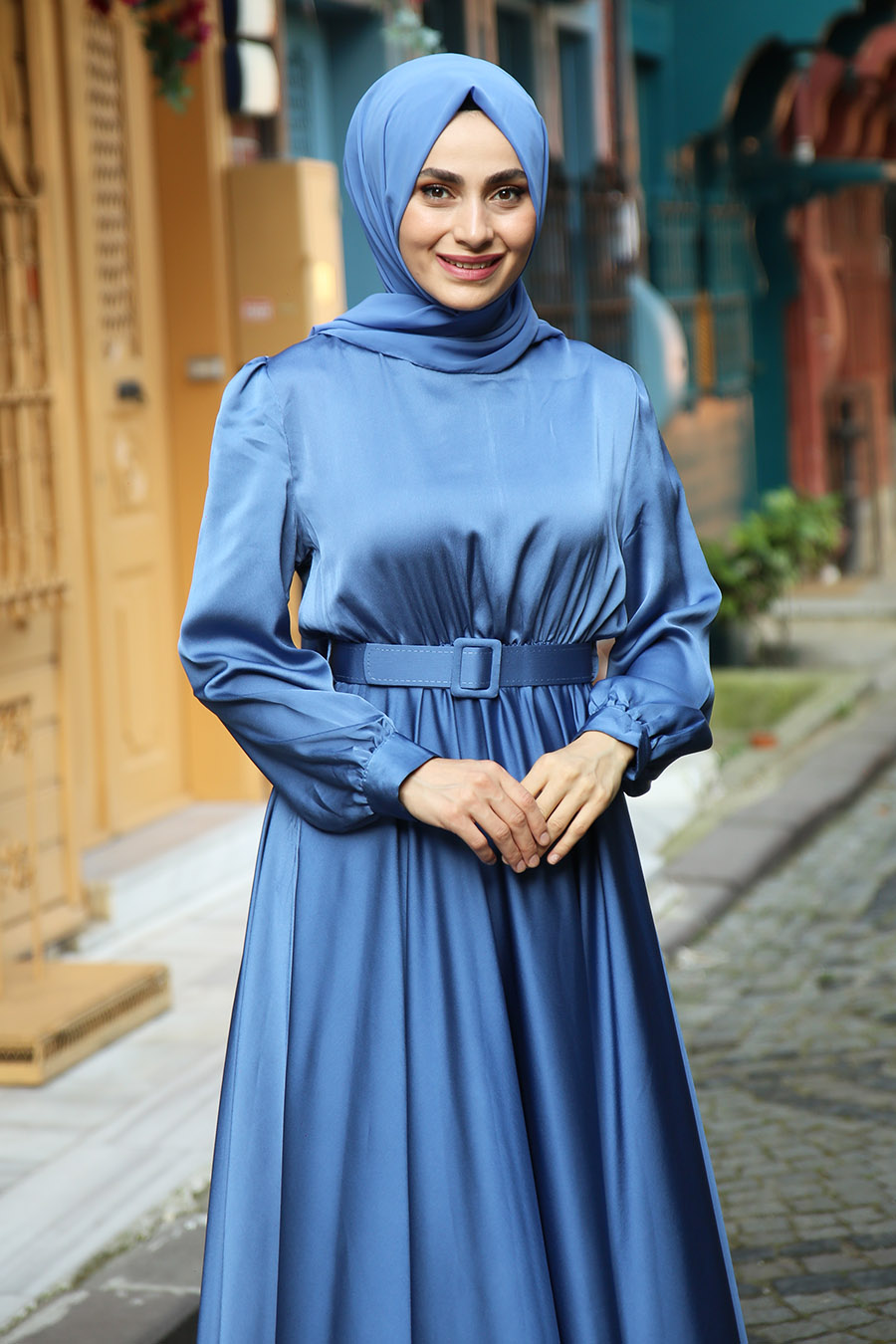 INDIGO COLOR EVENING DRESS  