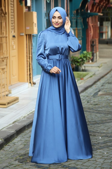 INDIGO COLOR EVENING DRESS  