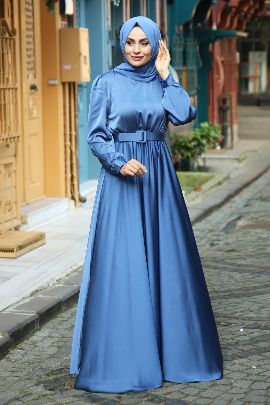 INDIGO COLOR EVENING DRESS  