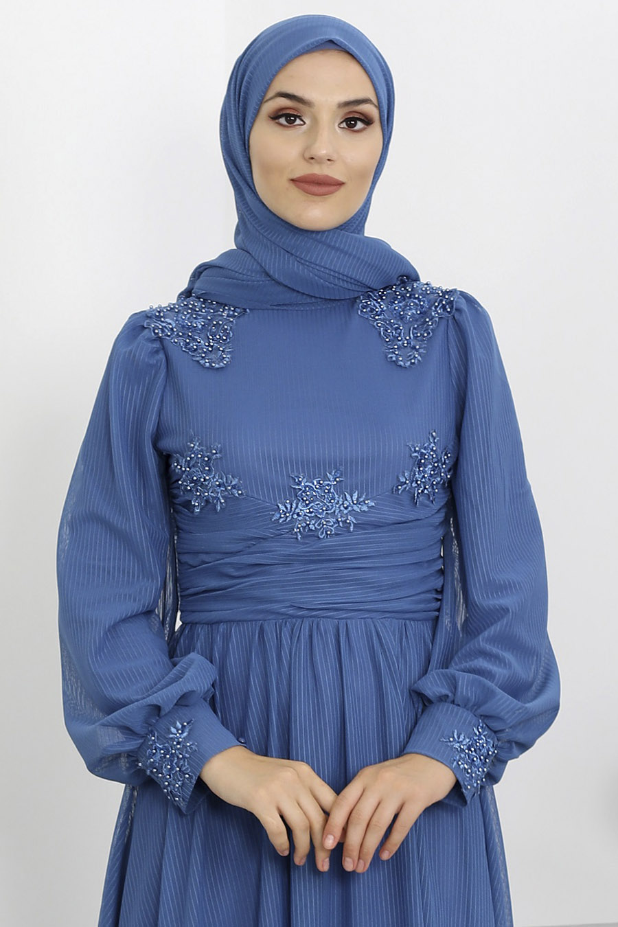 INDIGO COLOR EVENING DRESS  