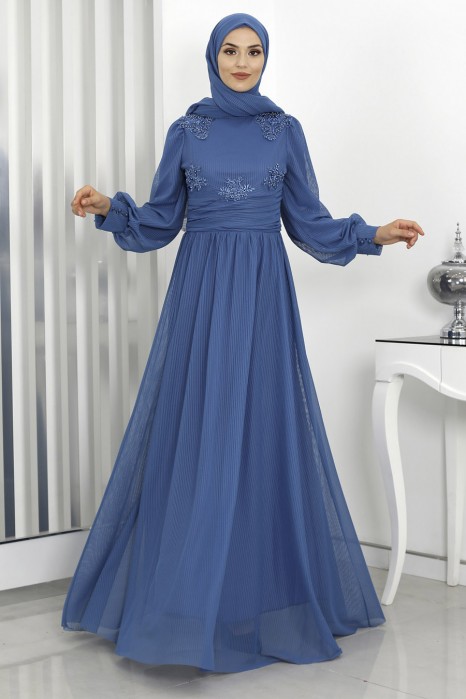 INDIGO COLOR EVENING DRESS  