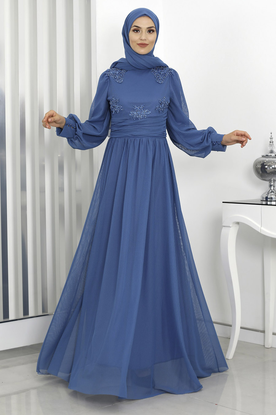 INDIGO COLOR EVENING DRESS  