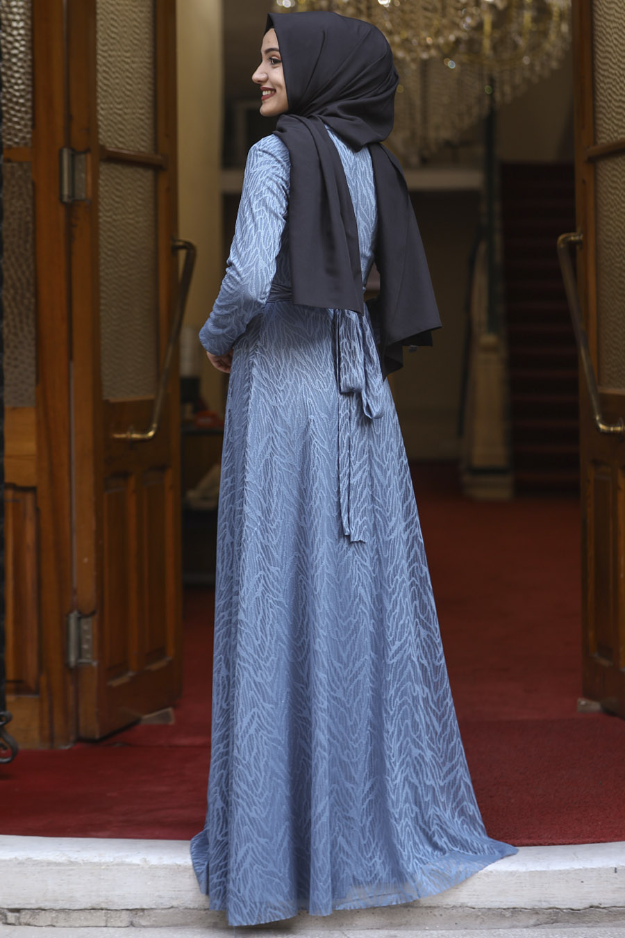 INDIGO COLOR EVENING DRESS  