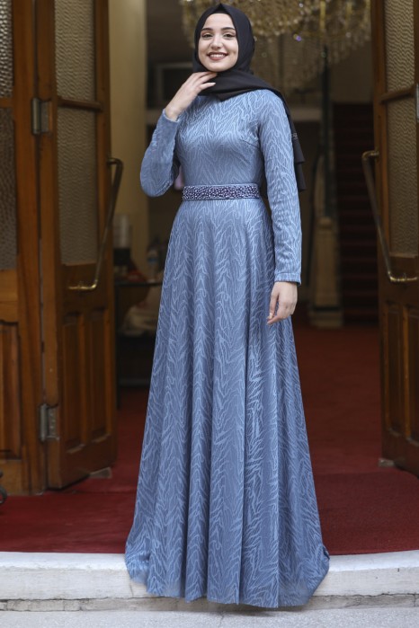 INDIGO COLOR EVENING DRESS  